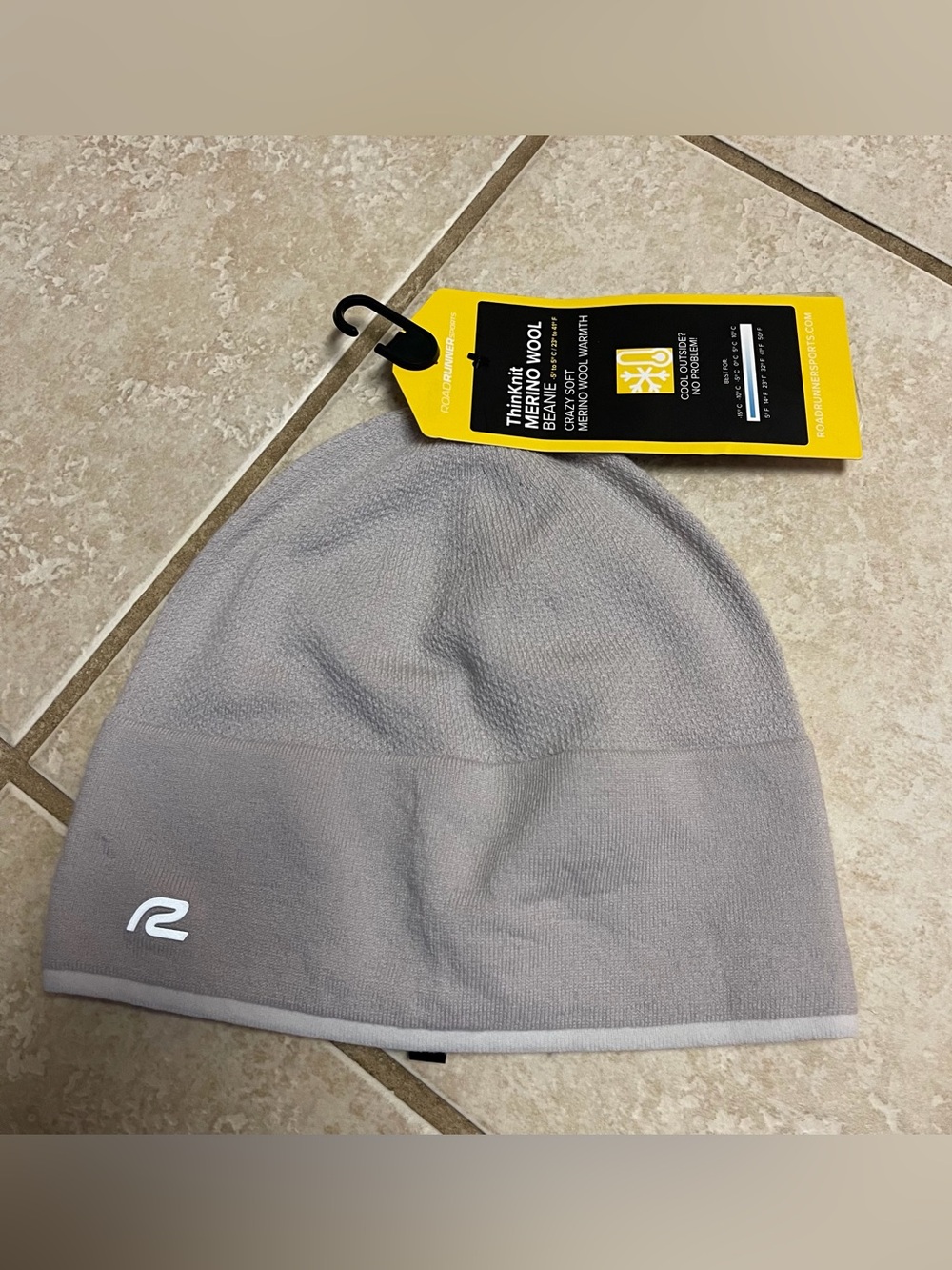 Light Gray Merino Wool Beanie Adult Size Thin Knit Round Runner Marathon Hiking